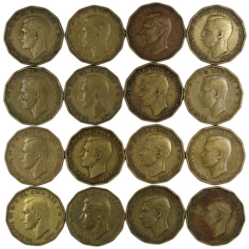 60 - A dealer/stacker lot of 1946 & 1949 brass threepence (16). Mixed grades, the sole 1949 tarnished... 