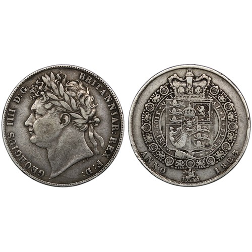 96 - 1823 Halfcrown, George IV. Laureate head, crowned shield in garter. nFine. [ESC 634, Bull 2365, S.38... 