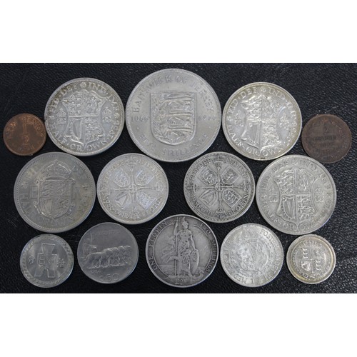 307 - A selection of UK & world coins (14) with many silver issues including 1887 sixpence (aEF), 1903... 