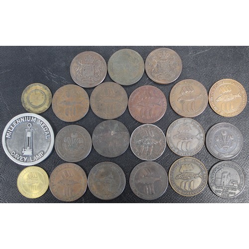 20 - An assortment of tokens & medals all of Cornish interest comprising predominantly of pennies. A ... 