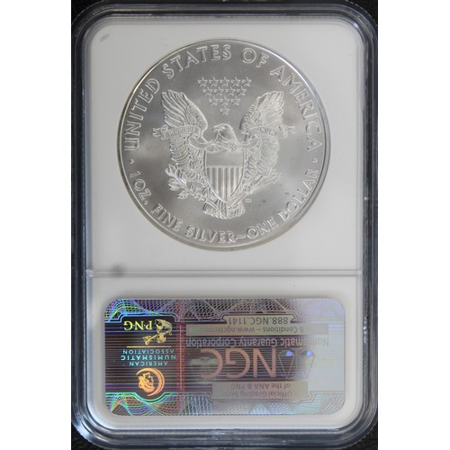 300 - USA, NGC MS70 2010 1oz silver Eagle dollar. Presented in Early releases Eagle holder. FDC.... 