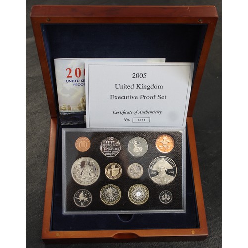 268 - 2005 Royal Mint Executive 12-coin proof set including Trafalgar & Nelson commemorative £5 coins.... 