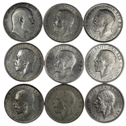 92 - Florins (9), Edward VII & George V, including 1905, 1911 (2), 1915, 1916, 1917, 1918, 1922 &... 