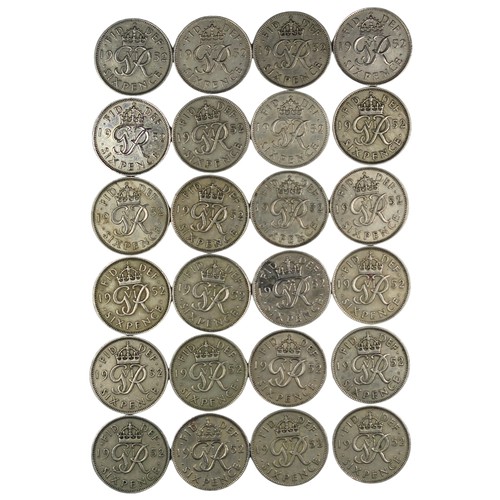 68 - A dealer/stacker lot of 1952 sixpence (24). Mixed grades, all clean examples, generally Fine-VF.