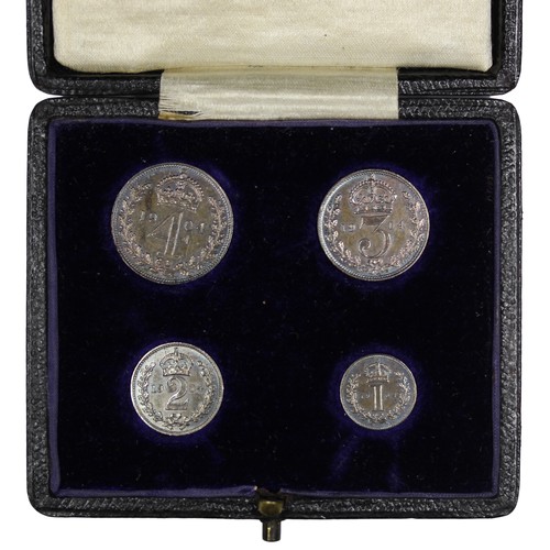 55 - 1904 Maundy Set, Edward VII. Obv. Bare head facing right, Rev. crowned denominations dividing date. ... 