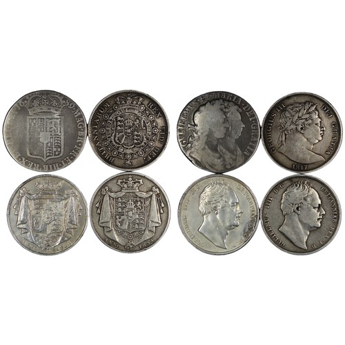 105 - Pre-1920 half crowns (4) comprising 1689 (caul frosted w/pearls), 1834 (2, one ex-brooch mount) and ... 