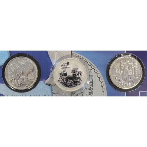 290 - Silver 1oz Britannia £2 coins (3) comprising 1999 reverse frosted finish, 2001 & 2003. The... 