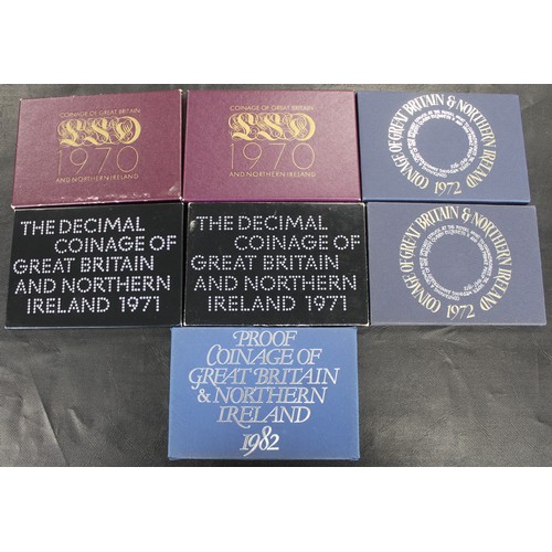 283 - Royal Mint proof sets (7) to include 1970 (2), 1971 (2), 1972 (2) & 1982. The 1970 sets all with... 