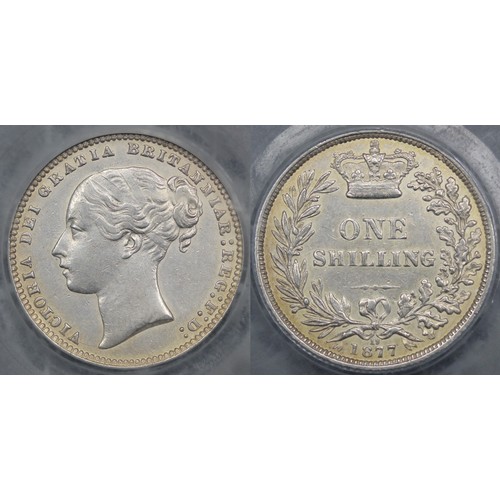 75 - 1877 Shilling, Victoria, CGS55. Die #13 Obv. third young head. Light gold obverse peripheral toning.... 