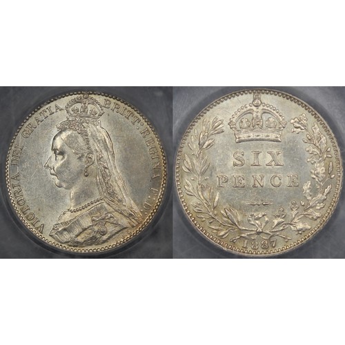 65 - 1887 Sixpence, CGS 70, Victoria. Second revised reverse with wreath surrounding denomination. Sharp ... 