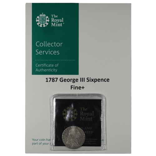 63 - 1787 Sixpence, George III. Semée of hearts in Hanoverian Arms. Cleaned and with scratch below bust. ... 