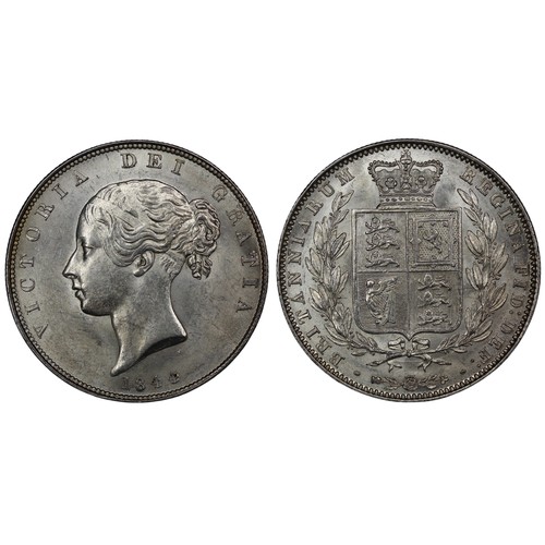 98 - 1844 Halfcrown, Victoria. Obv. young head with plain fillets and no WW on truncation, 4's with serif... 