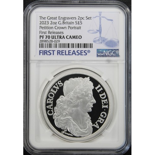 290A - PF70 Ultra Cameo 2023 Great Engravers Petition Crown silver proof 2oz 2-coin set. Featuring the icon... 