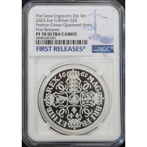 290A - PF70 Ultra Cameo 2023 Great Engravers Petition Crown silver proof 2oz 2-coin set. Featuring the icon... 