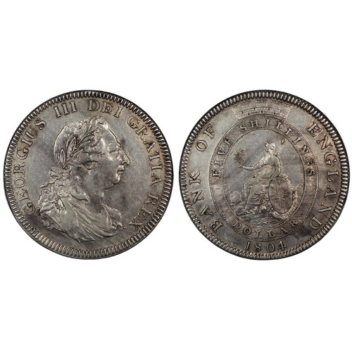 85 - 1804 Bank of England Dollar of 5 Shillings, George III. Type B/2 with 1st leaf of laurel to upright ... 