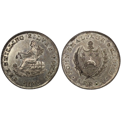 63 - 1811 Silver shilling token, John Smallpage & S. Lumb, Leeds. EF or better with flashy fields. [D... 