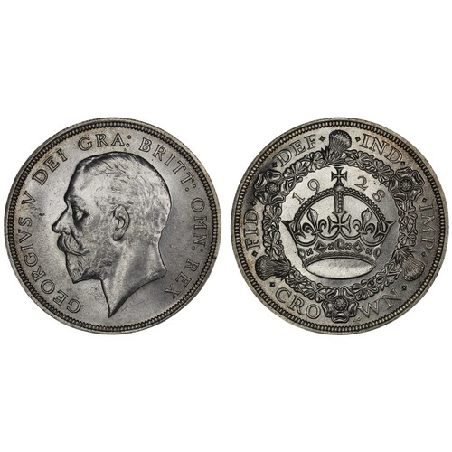 79 - 1928 Crown, George V. Obv. bare head facing left, Rev. crown and date within wreath. A lustrous exam... 