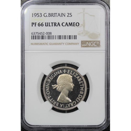 68 - 1953 Proof florin, NGC PF66 Ultra Cameo, Elizabeth II. A superb coin with but an odd trivial mark. U... 