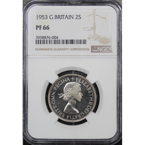 69 - 1953 Proof florin, NGC PF66, Elizabeth II. A lovely coin displaying a light cameo to the obverse but... 