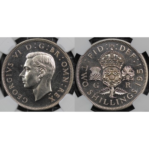 67 - 1951 Florin, NGC PF62, George VI. Somewhat under-graded in our opinion, a few light hairlines and on... 