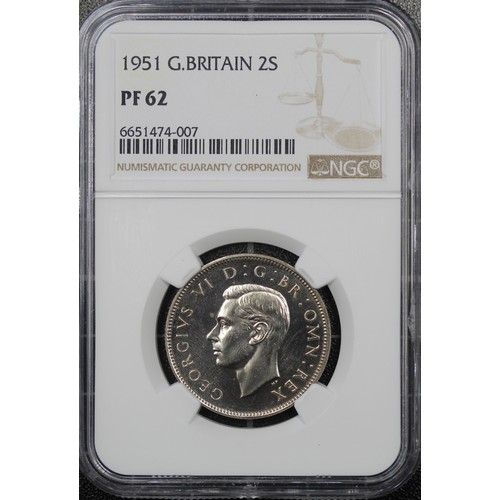 67 - 1951 Florin, NGC PF62, George VI. Somewhat under-graded in our opinion, a few light hairlines and on... 