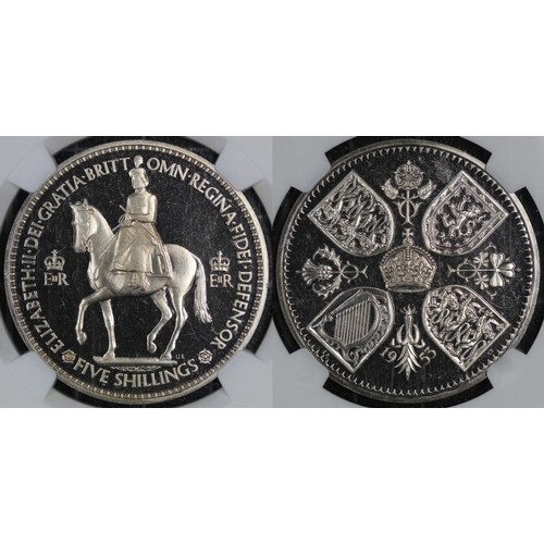 91 - 1953 crown, NGC PF65 Cameo, as part of a complete 1953 coronation proof set with original Royal Mint... 