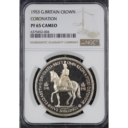 91 - 1953 crown, NGC PF65 Cameo, as part of a complete 1953 coronation proof set with original Royal Mint... 