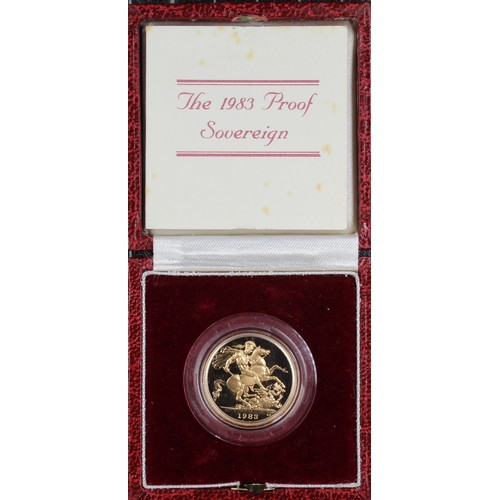 122 - 1983 Proof sovereign, Elizabeth II. A couple of trivial reverse marks. nFDC/FDC. Cased with COA. [Ma... 