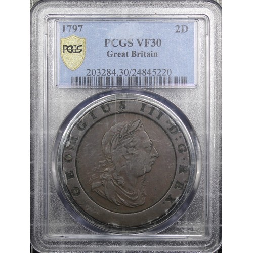 51 - 1797 Twopence, PCGS VF30, George III. A few notable edge knock as so often found on this issue. gFin... 