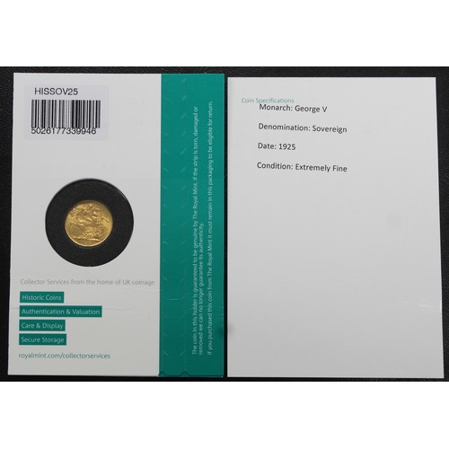 115 - 1925 Sovereign, George V. Presented in Royal Mint collector services sealed pack with accompanying c... 