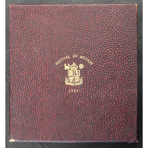 89 - 1951 Festival of Britain proof set, George VI, in original maroon box of issue. Some uneven toning h... 