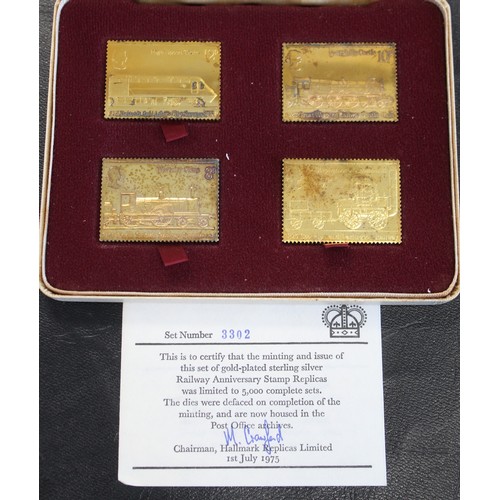 319 - Passenger Railway 150th Anniversary 1825-1975, a set of 4 sterling silver hallmarked replicas of pos... 