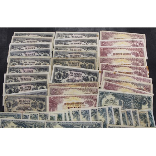 16 - Japanese Occupation banknotes (62). Varying denominations, $1 to $1000. Generally Fair, a few with n... 