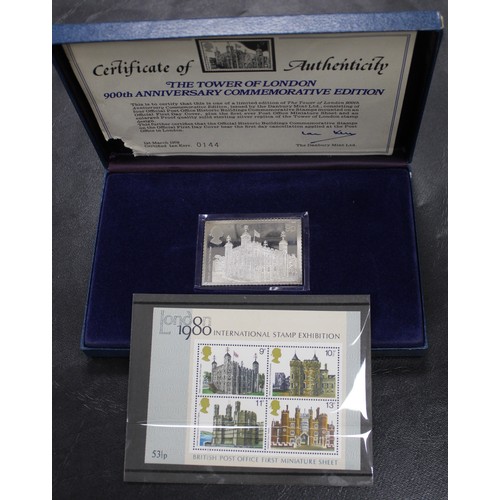 322 - The Tower of London 900th Anniversary silver stamp ingot by the Danbury Mint as part of a commemorat... 