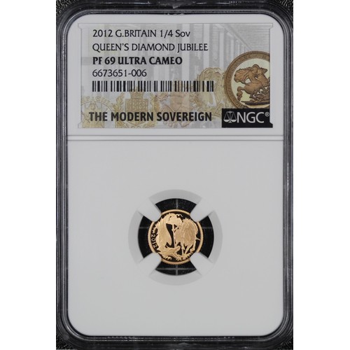 93 - NGC PF69 Ultra Cameo 2012 Proof quarter sovereign, Elizabeth II. Special reverse with stylised St. G... 