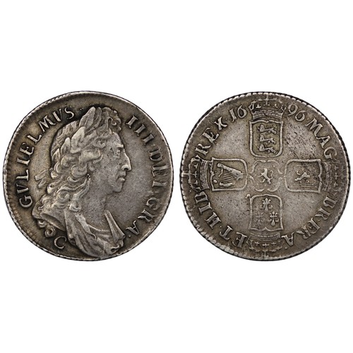 61 - 1696C Shilling, William III, Chester mint. A most attractive example with good eye appeal. C below 1... 