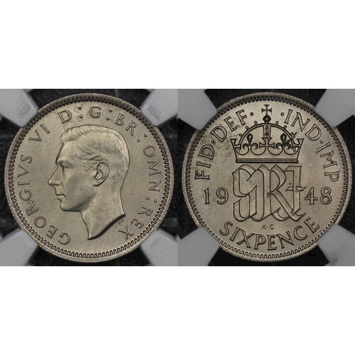 60 - 1948 Sixpence, NGC MS64, George VI. Ever more difficult to find in higher grades as so many melted o... 