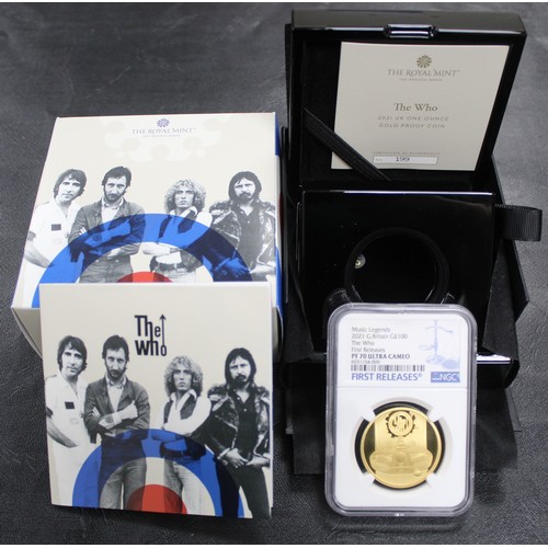 162 - NGC PF70 Ultra Cameo 2021 The Who 1oz gold proof £100, Elizabeth II. Part of the Music Legends serie... 