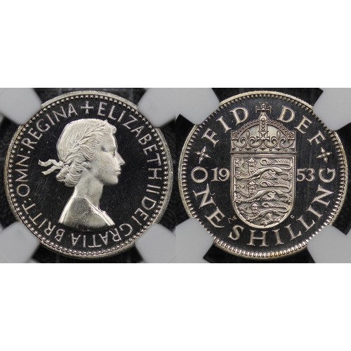 60 - Top Pop 1953 Proof shilling, NGC PF66 Ultra Cameo, Scottish reverse, Elizabeth II. A select example ... 