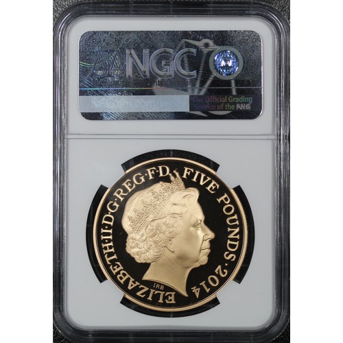 142 - NGC PF69 Ultra Cameo 2014 gold proof five pounds (£5) commemorating the 300th Anniversary of the Dea... 