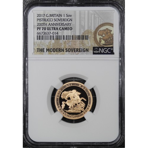 115 - NGC PF70 Ultra Cameo 2017 Proof sovereign, Elizabeth II. Special reverse design commemorating the 20... 