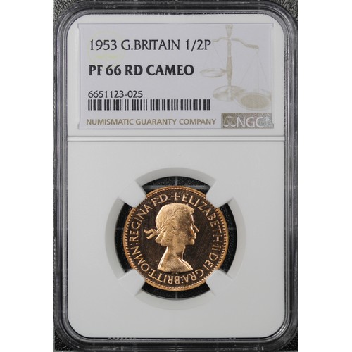 31 - 1953 Proof half penny, NGC PF66 RD Cameo, Elizabeth II. Just 6 examples are recorded higher in a cam... 