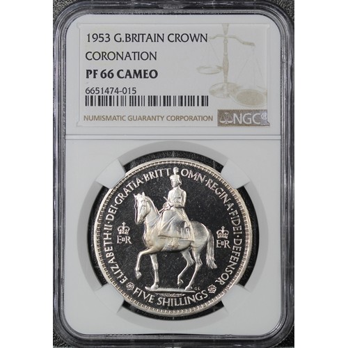 76 - 1953 Crown, NGC PF66 Cameo, Elizabeth II.  A premium example of the signature coin of the Coronation... 