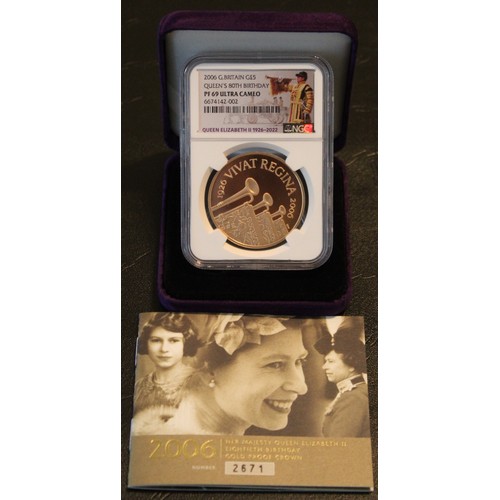 135 - NGC PF69 Ultra Cameo 2006 gold proof five pounds (£5) commemorating the 80th Birthday of Queen Eliza... 