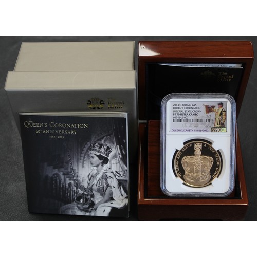 141 - NGC PF70 Ultra Cameo 2013 gold proof five pounds (£5) commemorating 60th Anniversary of the Coronati... 