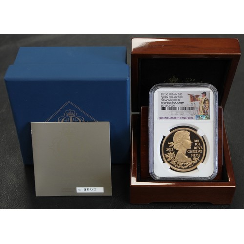 140 - NGC PF69 Ultra Cameo 2012 gold proof five pounds (£5) commemorating the Diamond Jubilee of Queen Eli... 