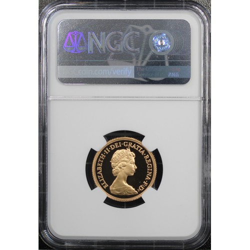 102 - NGC PF70 Ultra Cameo 1981 Proof sovereign, Elizabeth II. Obverse portrait by Arnold Machin. As struc... 