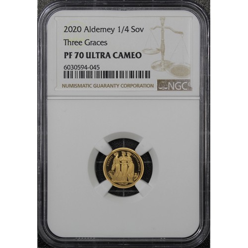 167 - NGC PF70 Ultra Cameo Alderney, 2020 Three Graces 3-coin sovereign set. Comprising sovereign, half so... 