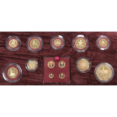 156 - 2002 Golden Jubilee 13-coin gold proof set, Elizabeth II. Comprising five pounds crown to Maundy Set... 