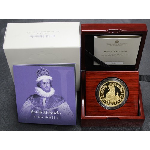 161 - 2022 James I 2oz gold proof £200, Elizabeth II. The second part of the British Monarchs series with ... 